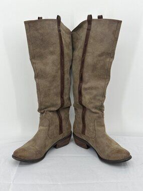 Restricted Taupe Suede Tall Riding Boots Tassel Trim Boho Western Size 7.5